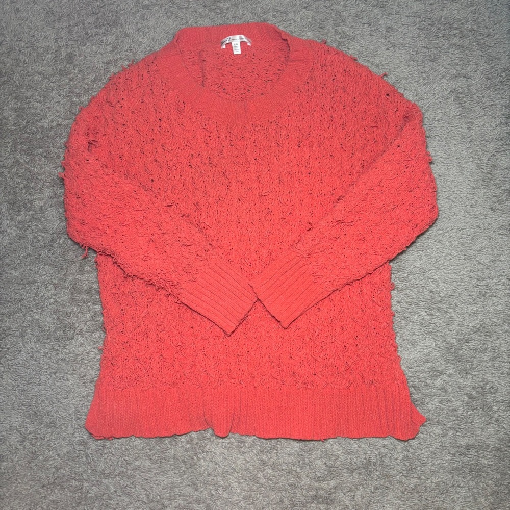 Seven7 Premium Quality Brand Coral Pink Loopy Textured Knit Sweater Womens L